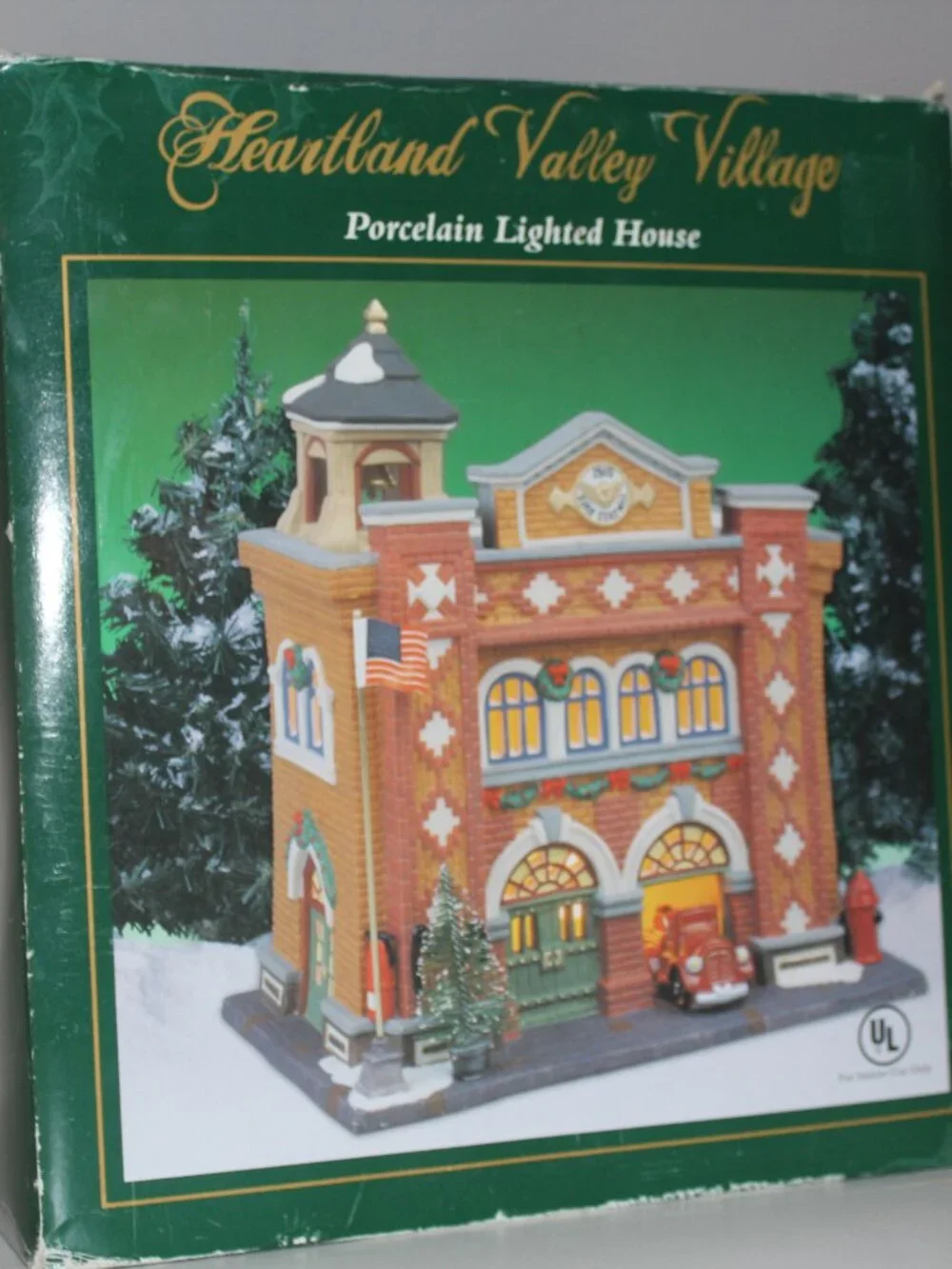 Vintage Heartland Valley Village Christmas Fire Station Lighted Porcelain House